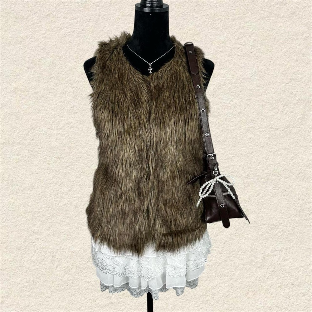 Say What? Y2k Brown Faux Fur Vest